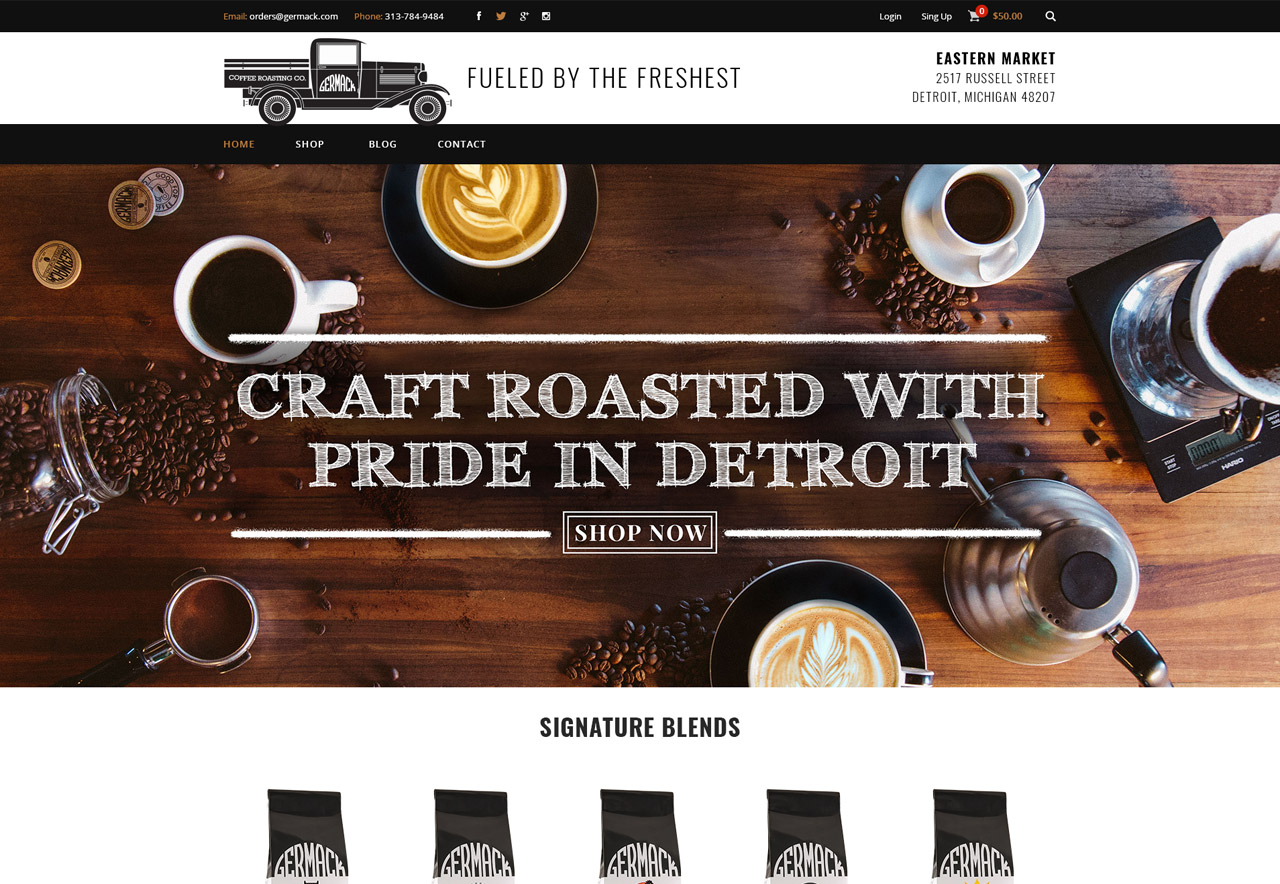OMA Comp Designed a Web For Germack Coffee